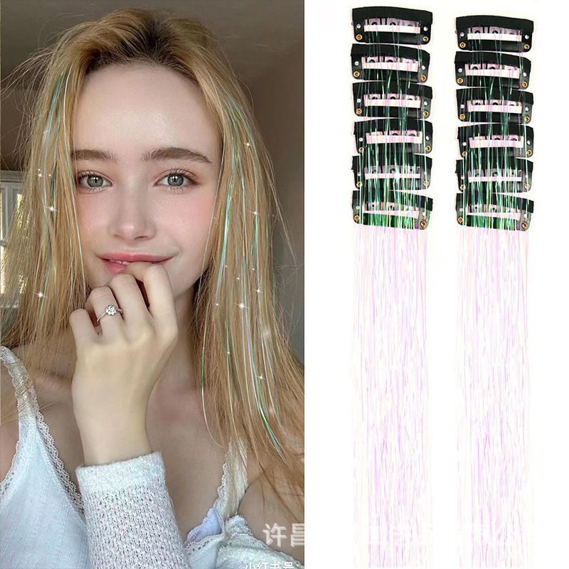 Pearl White Laser Iridescent Hair Extensions – 12-Piece Clip-In Highlight
