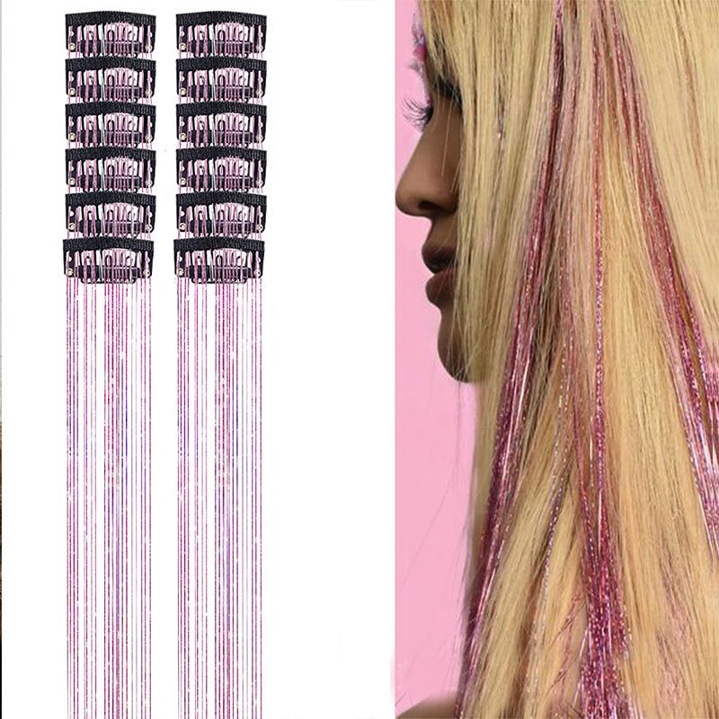 Pink Laser Iridescent Hair Extensions – 12-Piece Clip-In Highlight Strands
