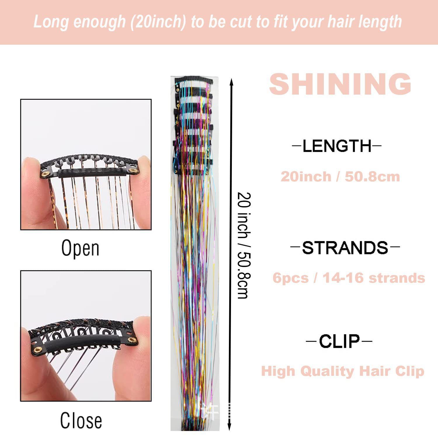 Pink Laser Iridescent Hair Extensions – 12-Piece Clip-In Highlight Strands view 3