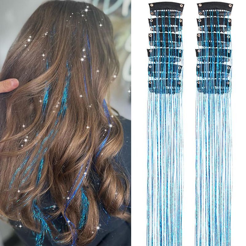 Blue Laser Iridescent Hair Extensions – 12-Piece Clip-In Highlight Strands