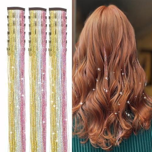 Yellow and Silver and Pink Laser Iridescent Hair Extensions – 12-Piece Clip-In
