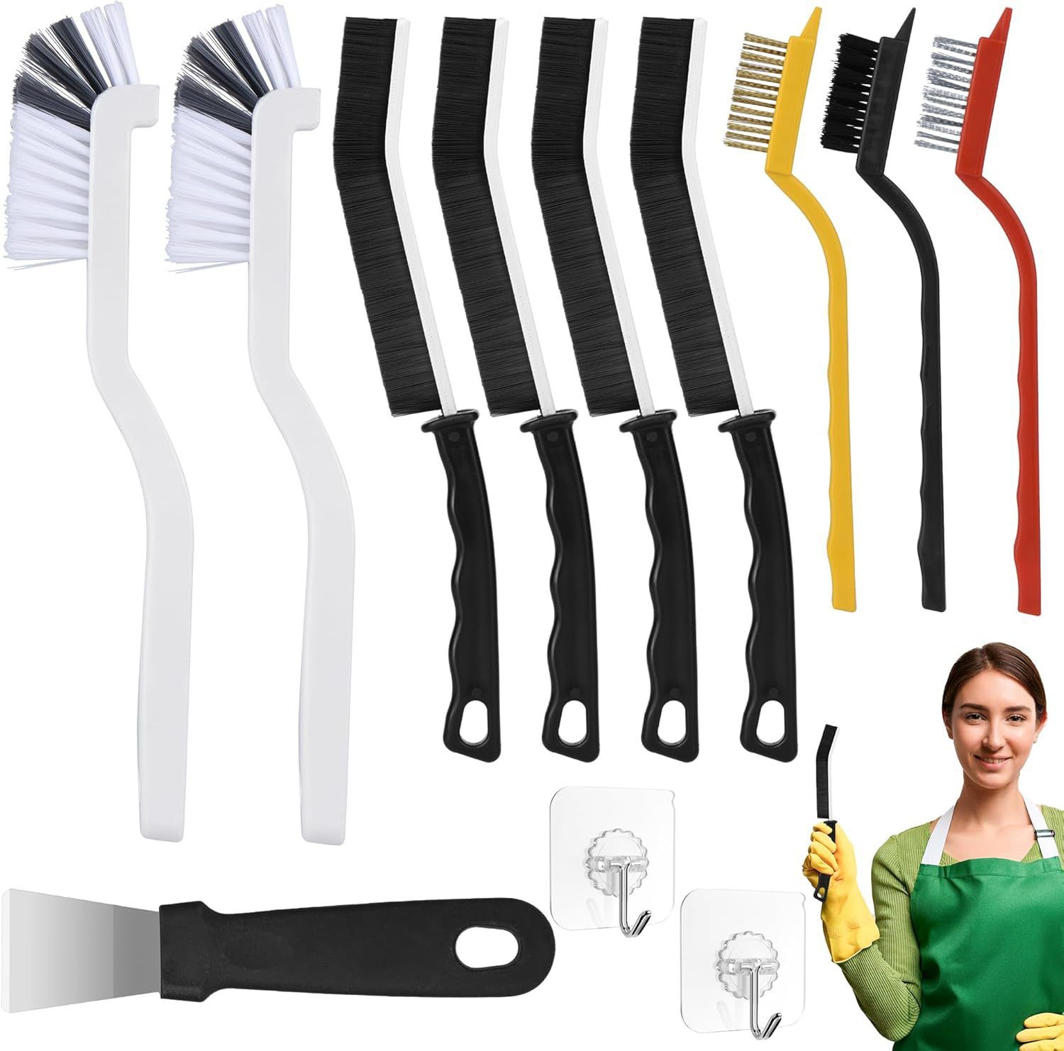 Set B Multi-Use Heavy-Duty Cleaning Brush Set – 12-Piece Hard Bristle Tool Kit