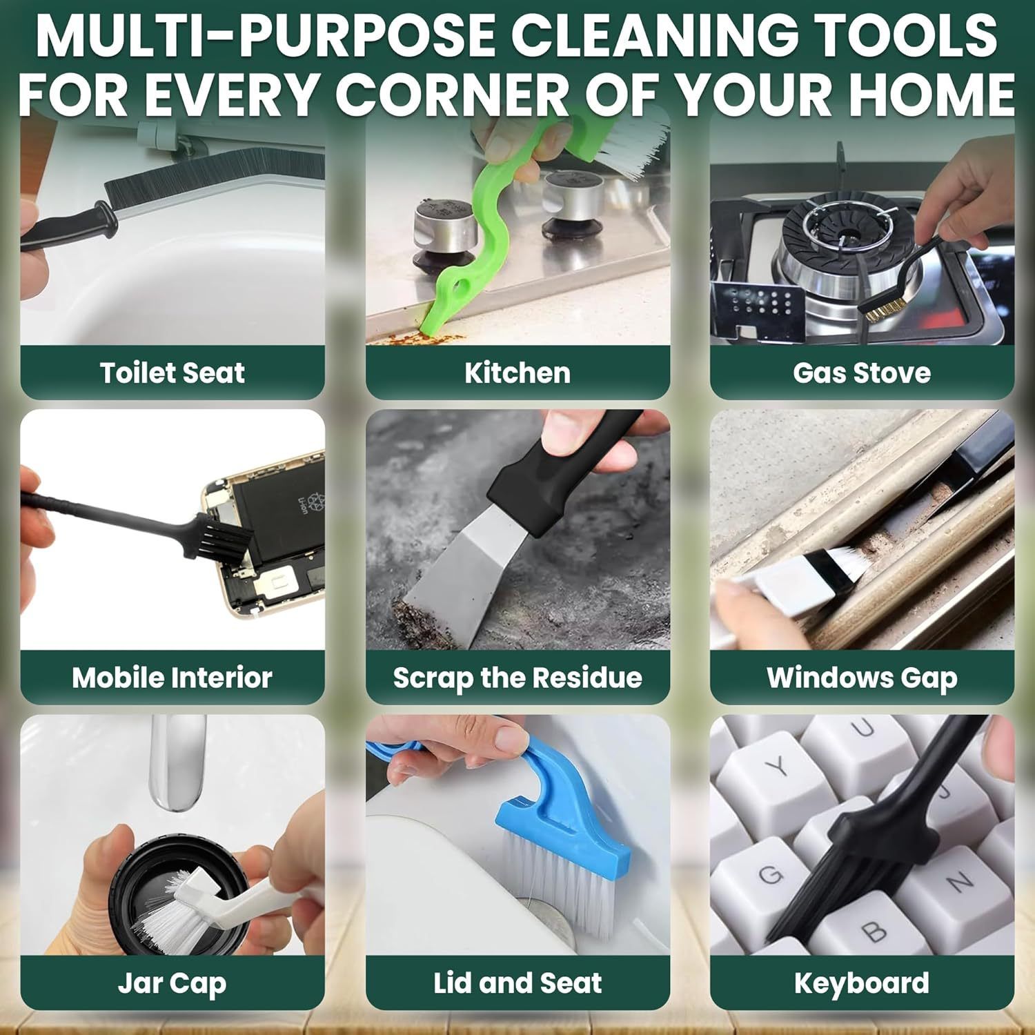 Set B Multi-Use Heavy-Duty Cleaning Brush Set – 12-Piece Hard Bristle Tool Kit view 9