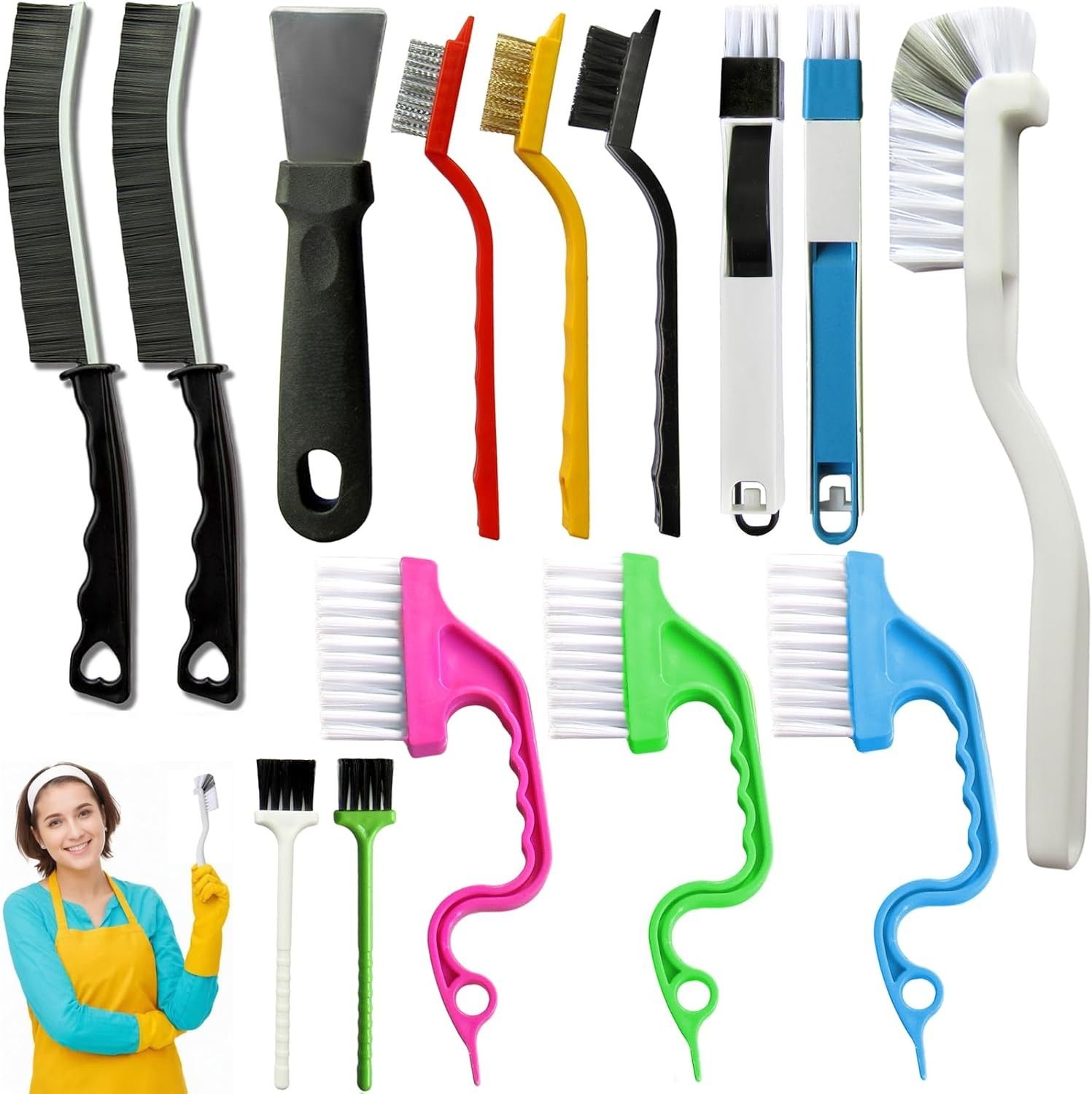 Set B Multi-Use Heavy-Duty Cleaning Brush Set – 14-Piece Hard Bristle Tool Kit