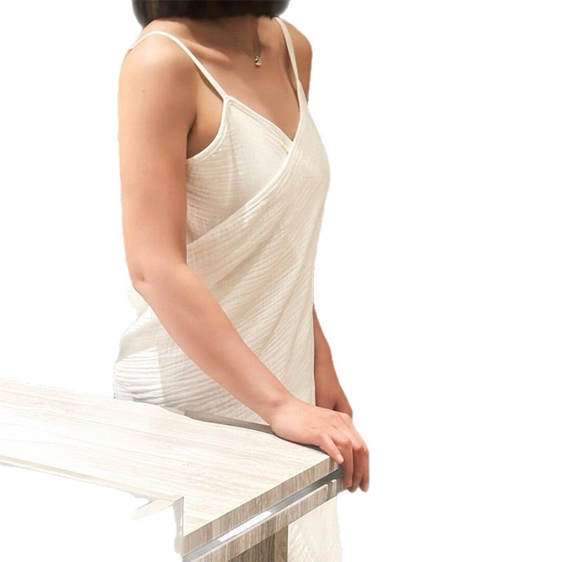 White Linen-Feel Cotton Gauze Bath Wrap – Lightweight view 3