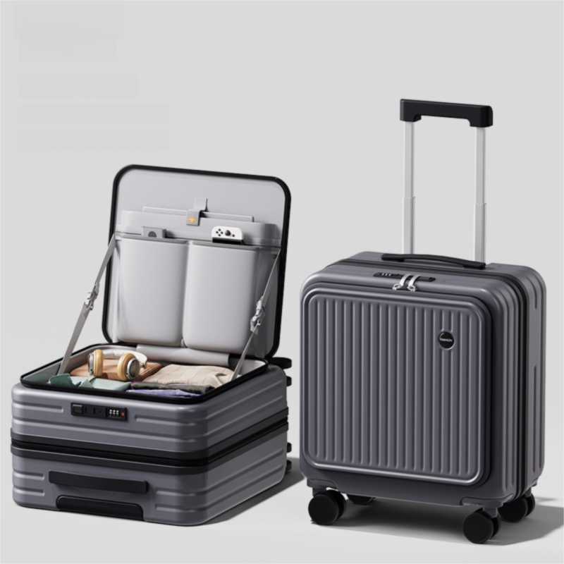 Black Front Opening Carry On Luggage 18 Inch - Lightweight Hard Shell Suitcase