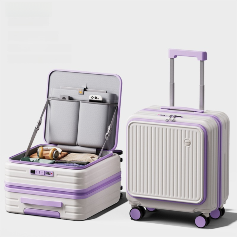 Purple and white Front Opening Carry On Luggage 18 Inch - Lightweight Hard