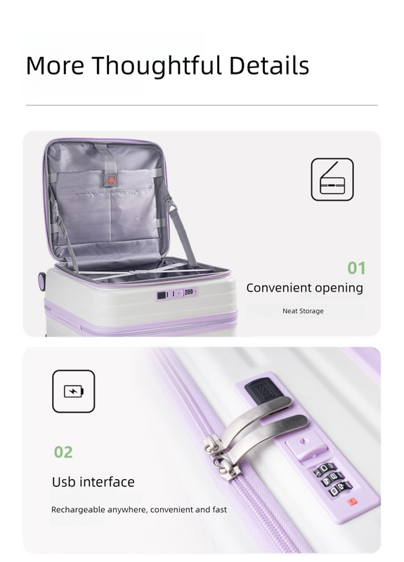 Purple and white Front Opening Carry On Luggage 18 Inch - Lightweight Hard view 4