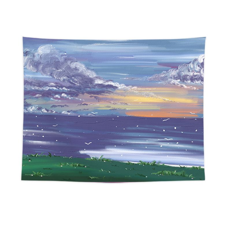 Sunset over a meadow Wall Tapestry 200x150cm - Soft Plush Fabric Hanging for — image 1