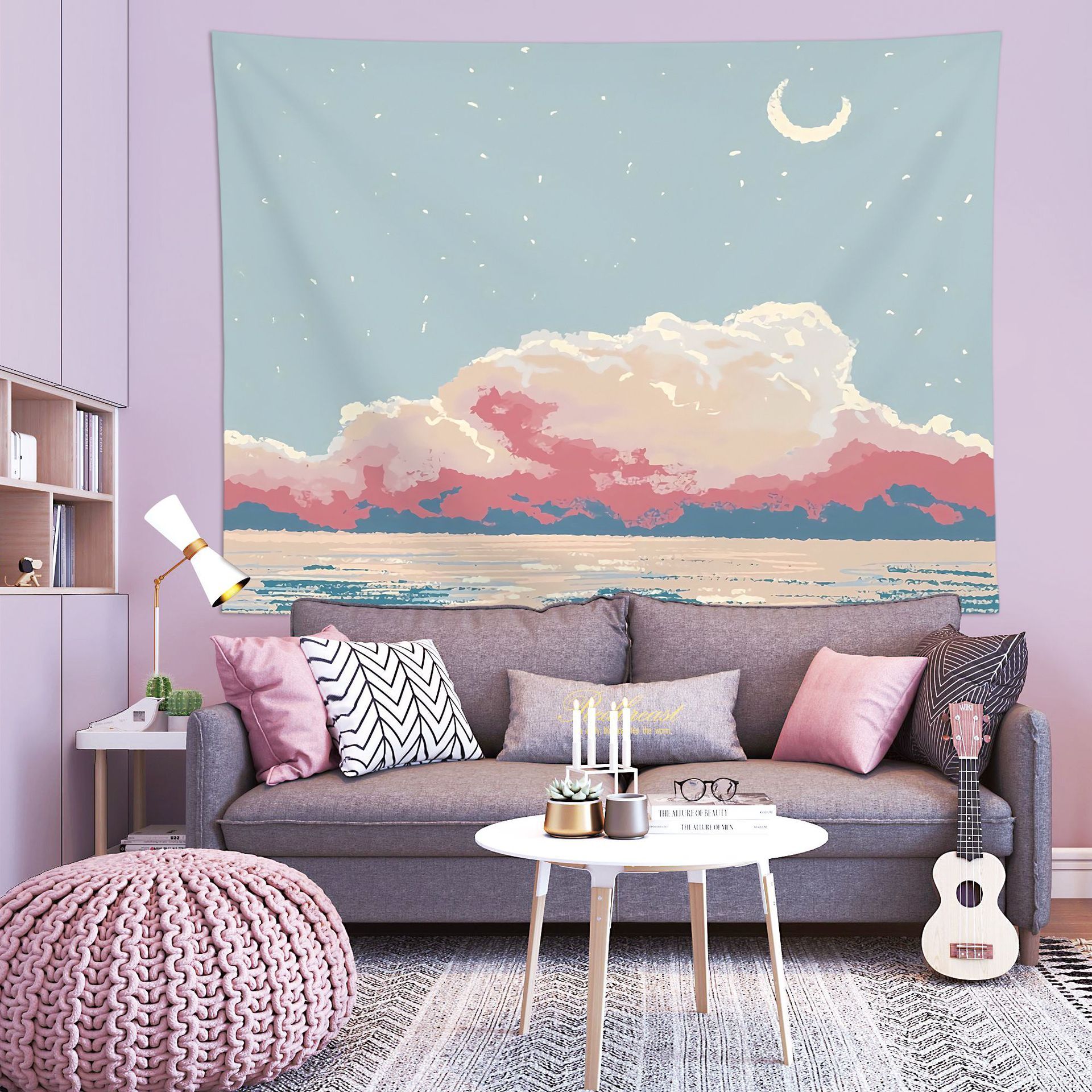 Grassland Sunset Design Wall Tapestry 200x150cm - Soft Plush Fabric Hanging view 2