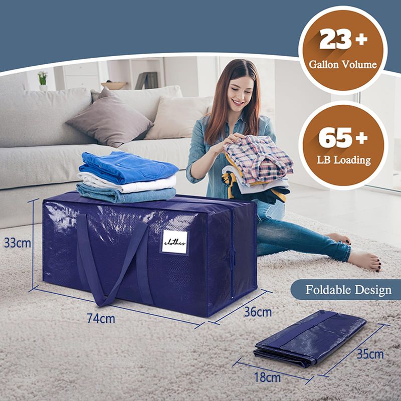 2 Pack Extra Heavy Duty Large Moving Bags with Strong Zipper & Comfortable Handles view 2