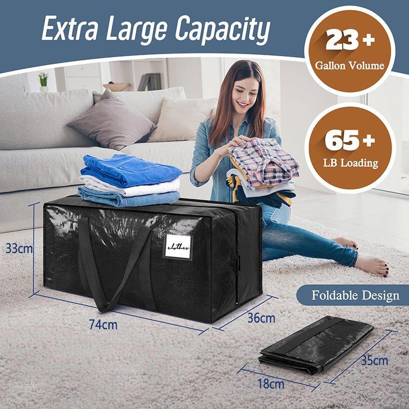 4 Pack Extra Heavy Duty Large Moving Bags with Strong Zipper & Comfortable Handles view 2
