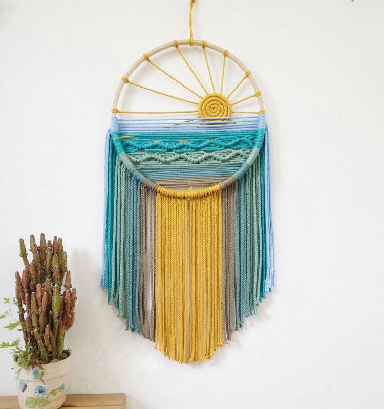 Style 3 Hand-Woven Cotton Rope Sunrise Sunset Wall Hanging - Bohemian Macrame — image 1