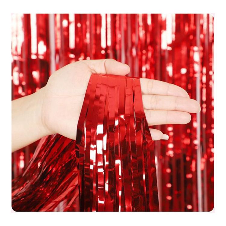 10 Pcs Red Shiny Tinsel Foil Fringe Curtain - 1m x 2m Metallic Streamer