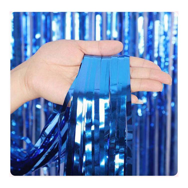 10 Pcs Blue Shiny Tinsel Foil Fringe Curtain - 1m x 2m Metallic Streamer