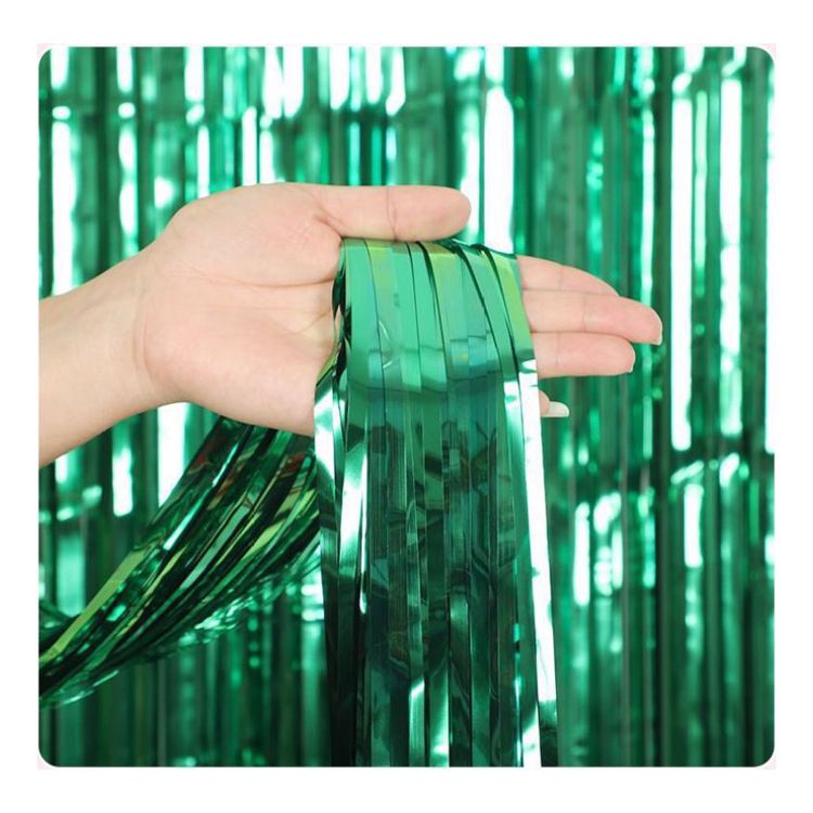 10 Pcs Green Shiny Tinsel Foil Fringe Curtain - 1m x 2m Metallic Streamer