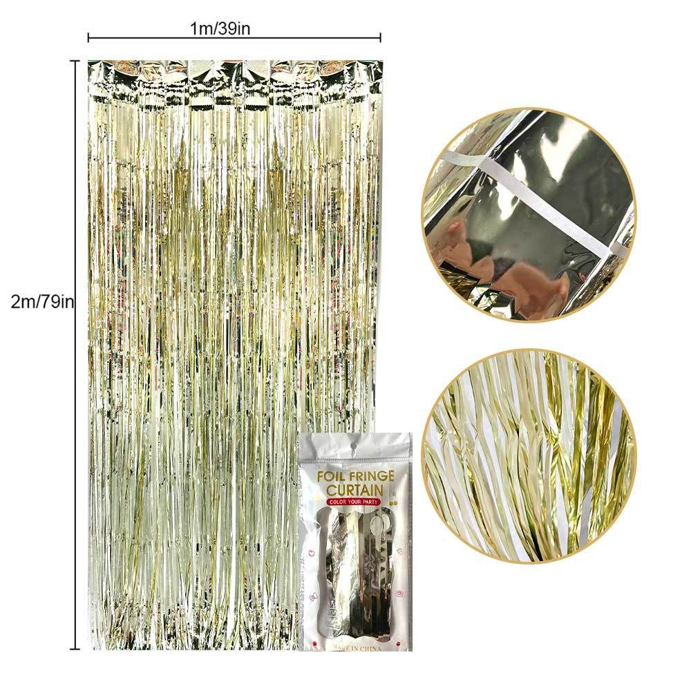 10 Pcs Green Shiny Tinsel Foil Fringe Curtain - 1m x 2m Metallic Streamer view 4