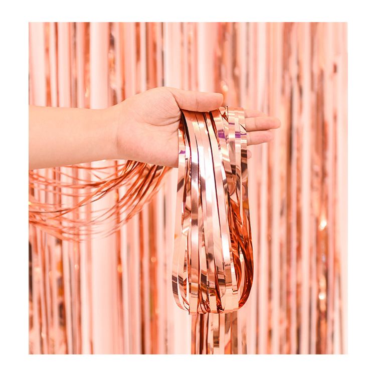 10 Pcs Rose gold Shiny Tinsel Foil Fringe Curtain - 1m x 2m Metallic Streamer