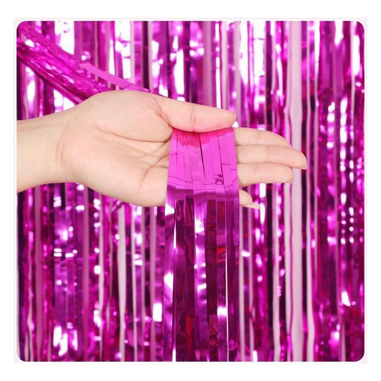 10 Pcs Rose red Shiny Tinsel Foil Fringe Curtain - 1m x 2m Metallic Streamer