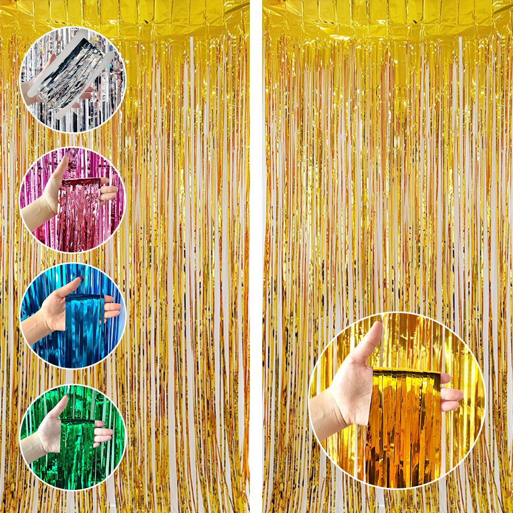 10 Pcs Light blue Shiny Tinsel Foil Fringe Curtain - 1m x 2m Metallic Streamer view 3
