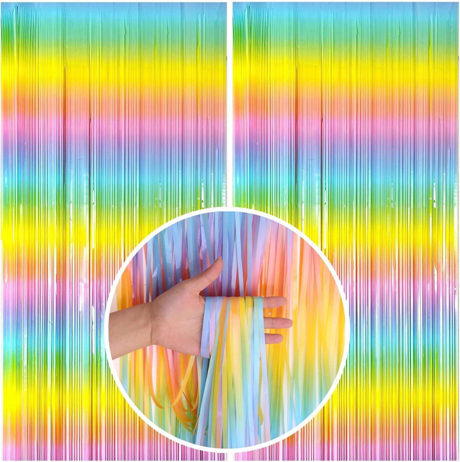 5 Pcs Style 1 Colorful Pastel Rainbow Metallic Fringe Curtain - 1x2m