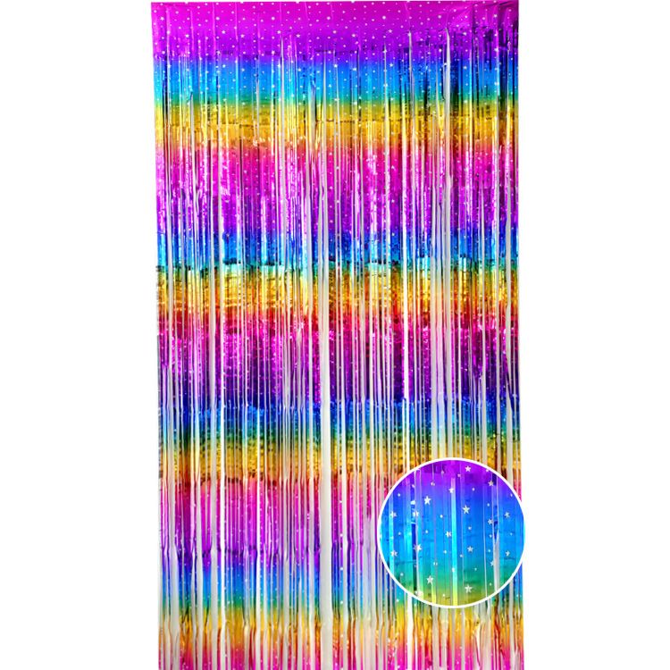 5 Pcs Style 2 Colorful Pastel Rainbow Metallic Fringe Curtain - 1x2m
