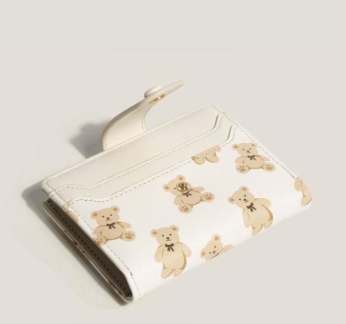 Black Cute Bear Print Bifold Wallet - PU Leather & Polyester Card Holder with view 5