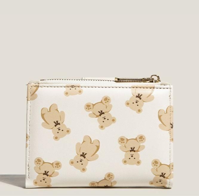 Brown Cute Bear Print Bifold Wallet - PU Leather & Polyester Card Holder with view 5