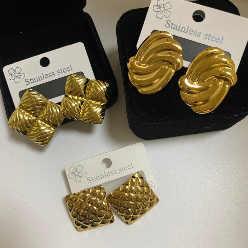 Combination A 18K Gold-Plated Stainless Steel Earring Set - 3 Pairs Minimalist
