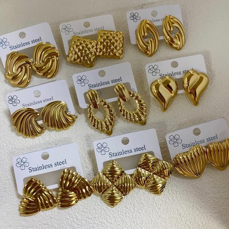 Combination A 18K Gold-Plated Stainless Steel Earring Set - 3 Pairs Minimalist view 2