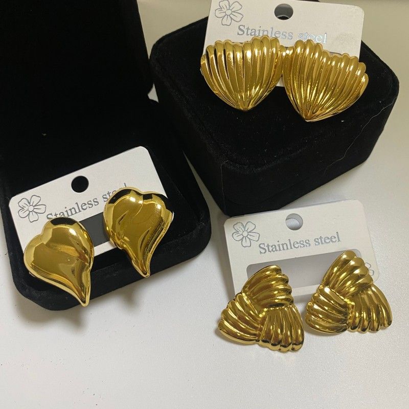 Combination B 18K Gold-Plated Stainless Steel Earring Set - 3 Pairs Minimalist