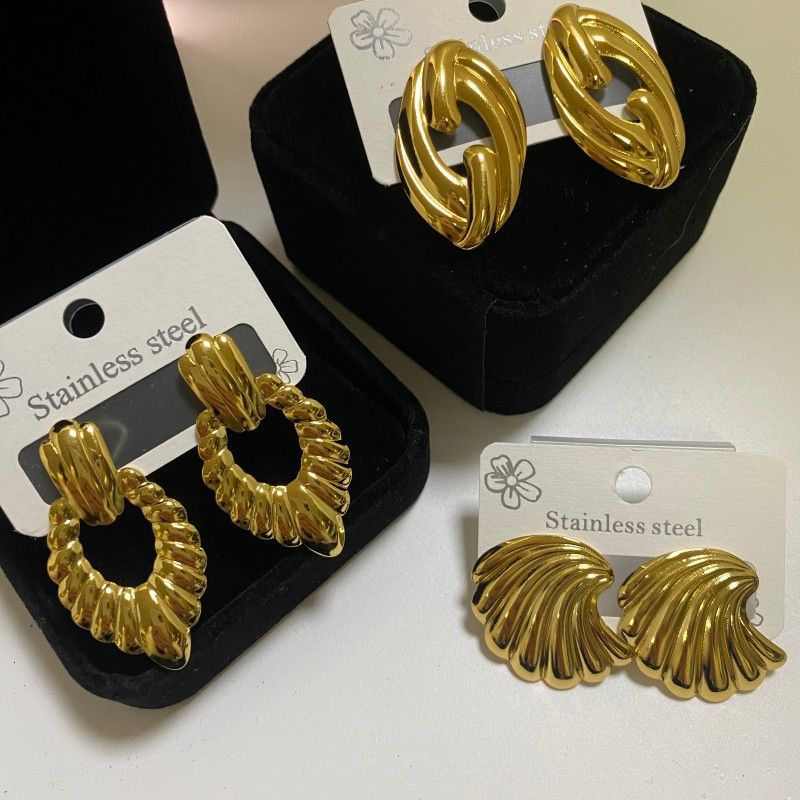 Combination C 18K Gold-Plated Stainless Steel Earring Set - 3 Pairs Minimalist