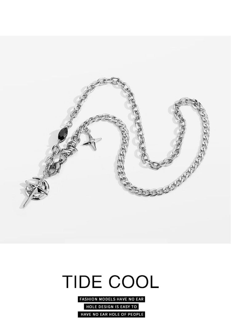 Silver Hip-hop style titanium steel black gemstone spliced ​​star cross necklace view 6