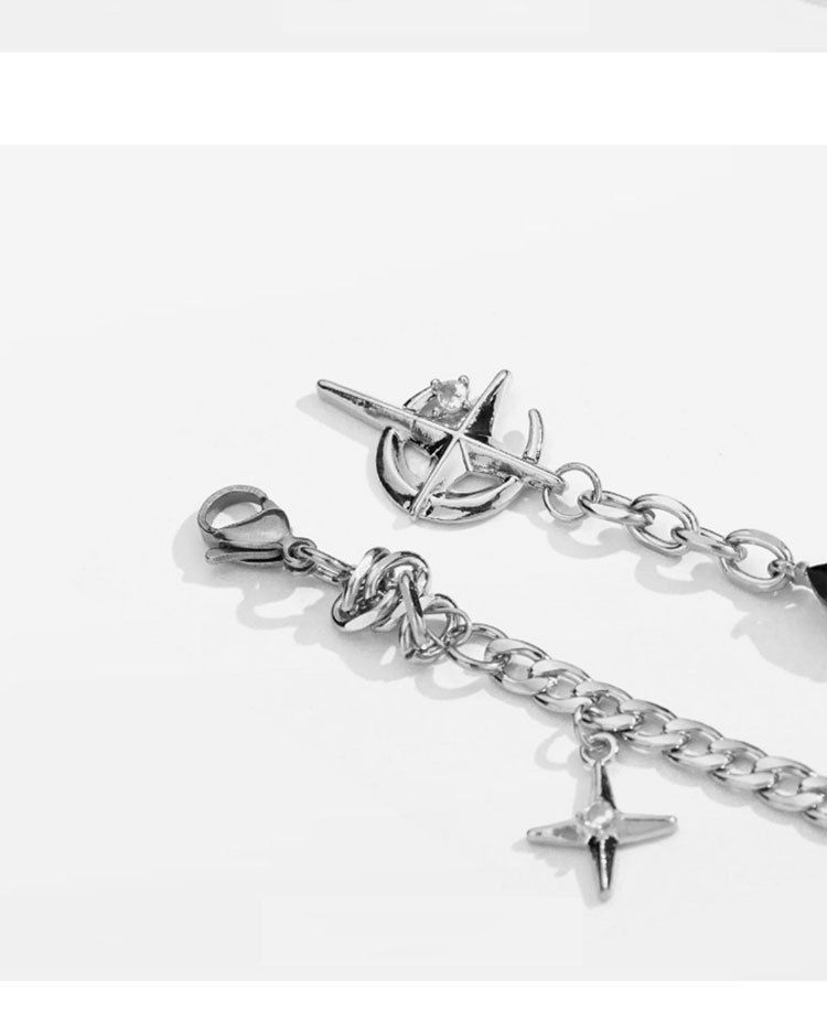 Silver Hip-hop style titanium steel black gemstone spliced ​​star cross necklace view 7