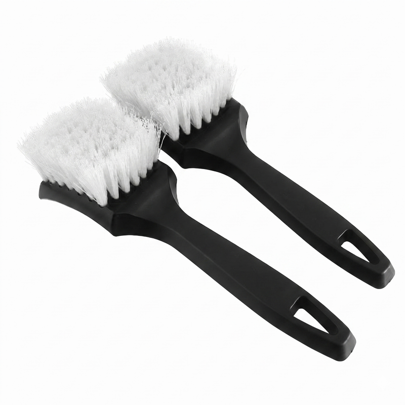 White Car Tire & Detailing Brush - 2-Pack Stiff Bristle Scrubber for Wheels