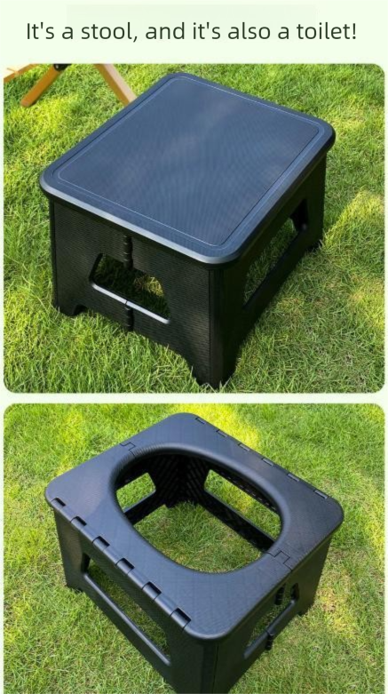 Black Large Portable Folding Camping Toilet Stool - Capacity Emergency Potty view 3