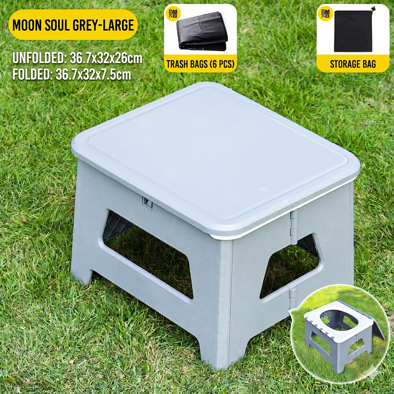 Grey Large Portable Folding Camping Toilet Stool - Capacity Emergency Potty