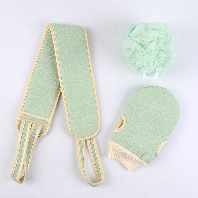 Green 3-Piece Exfoliating Bath Set with Long-Handle Back Scrubber