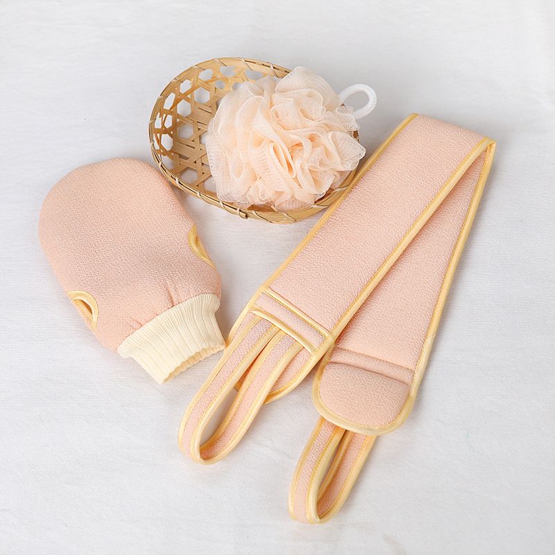 Pink 3-Piece Exfoliating Bath Set with Long-Handle Back Scrubber