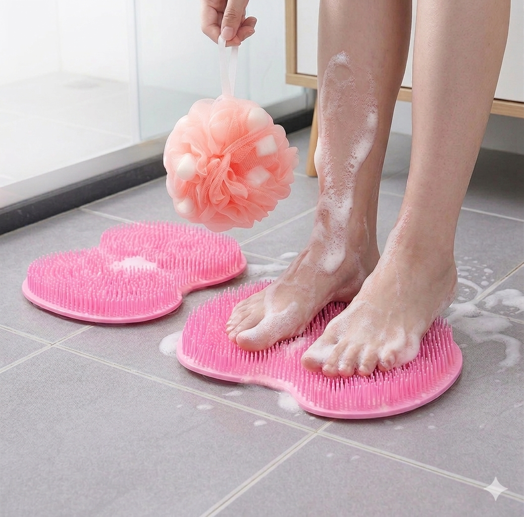 Pink 3-piece set (2-Pack Silicone Foot & Back Scrubber Mat with Suction Cups +