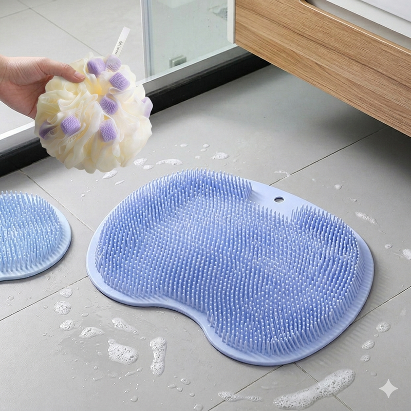 Blue 3-piece set (2-Pack Silicone Foot & Back Scrubber Mat with Suction Cups +