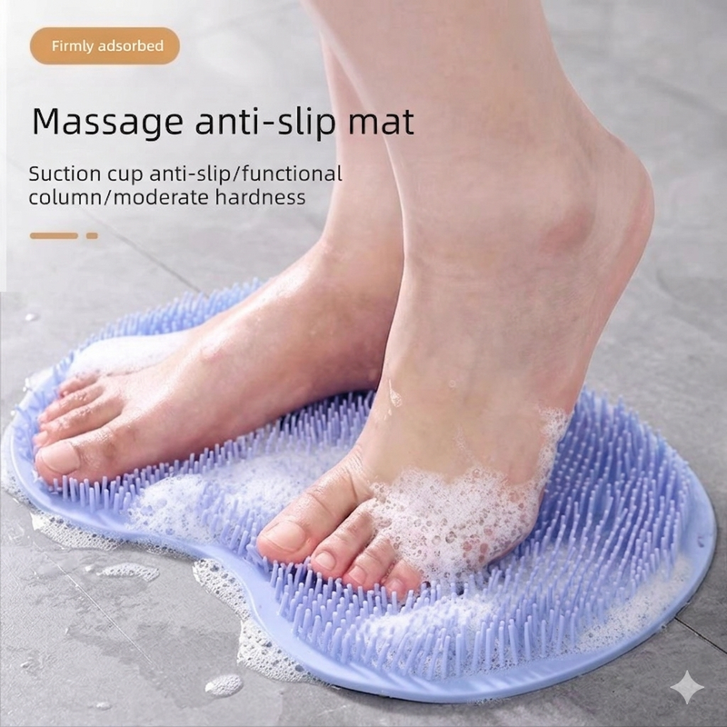 Blue 3-piece set (2-Pack Silicone Foot & Back Scrubber Mat with Suction Cups + view 5