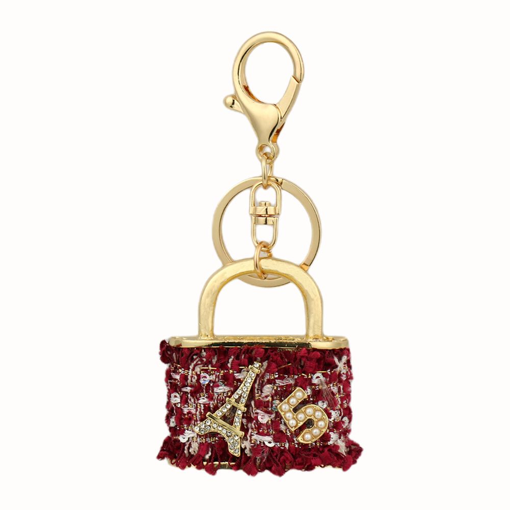 Black Sparkling Rhinestone Lock Keychain - 3D Mini Handbag Charm with Alloy & view 5