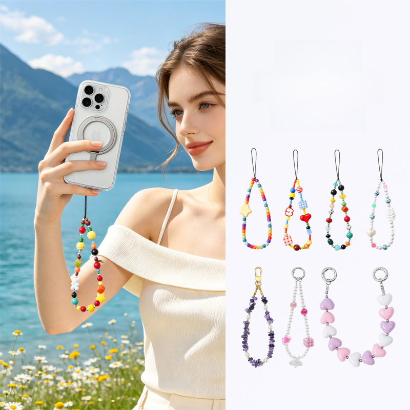 YKA-10 Trendy Double-Clasp Beaded Phone Wrist Strap - Colorful Acrylic & Metal view 2