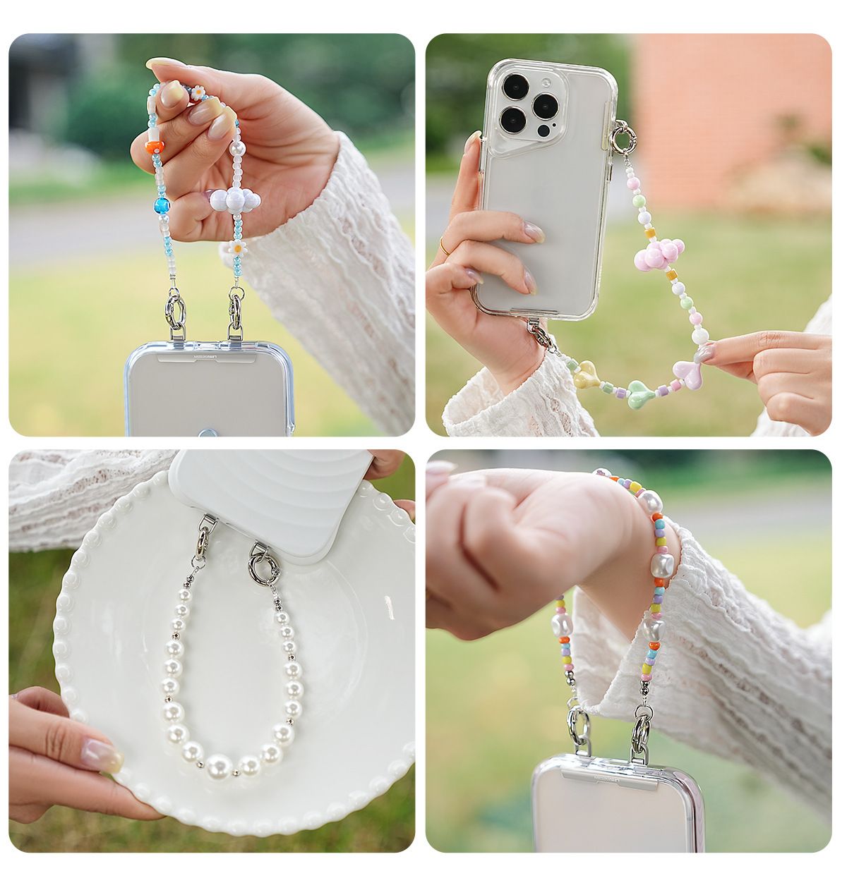 PFSKA17 Trendy Double-Clasp Beaded Phone Wrist Strap - Colorful Acrylic & view 3