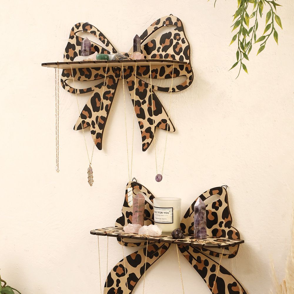 Brown Style A Leopard Print Bow Wall Shelf - Decorative Wooden Floating view 4