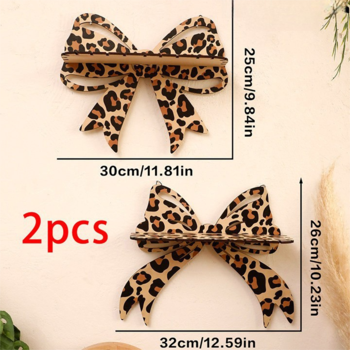 2 Pcs Brown (Style A + Style B) Leopard Print Bow Wall Shelf - Decorative — image 1