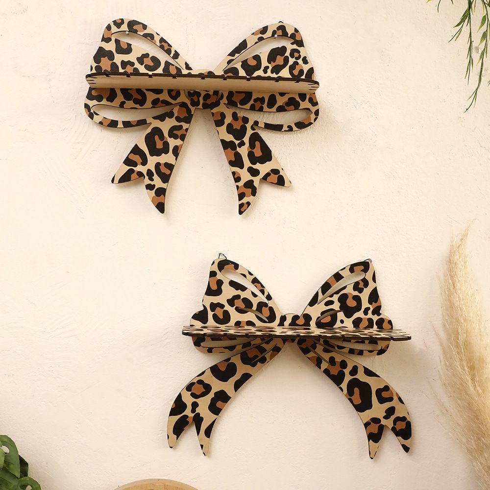 2 Pcs Brown (Style A + Style B) Leopard Print Bow Wall Shelf - Decorative view 2