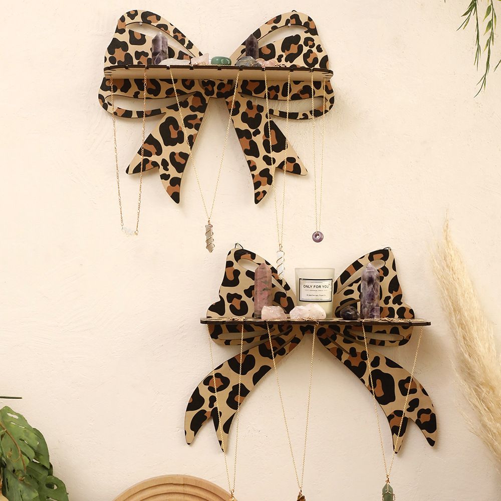 2 Pcs Brown (Style A + Style B) Leopard Print Bow Wall Shelf - Decorative view 3