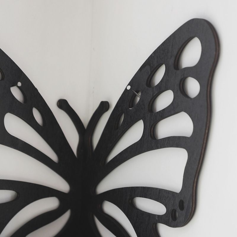 Black Wooden Butterfly Wall Shelf - Hollow-Out Decorative Corner Storage Rack view 3